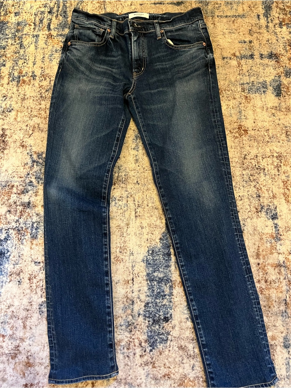 Moussy Slim Straight Jeans in Dark Wash Blue